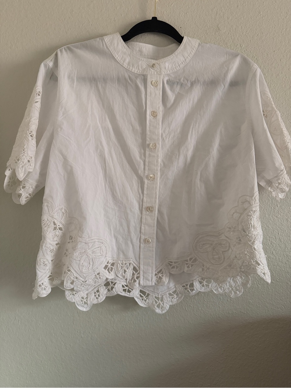 Veronica Beard Shirt Top White Crochet Lace Size 6 Quite Luxury Minimalist